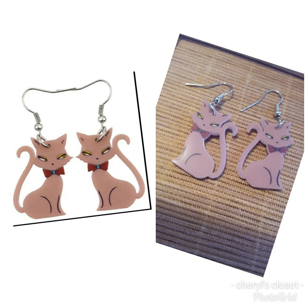 Light brown bonsny acrylic earrings, brown bow